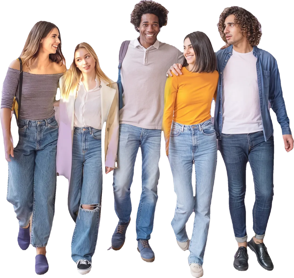 Five WESP students walking together